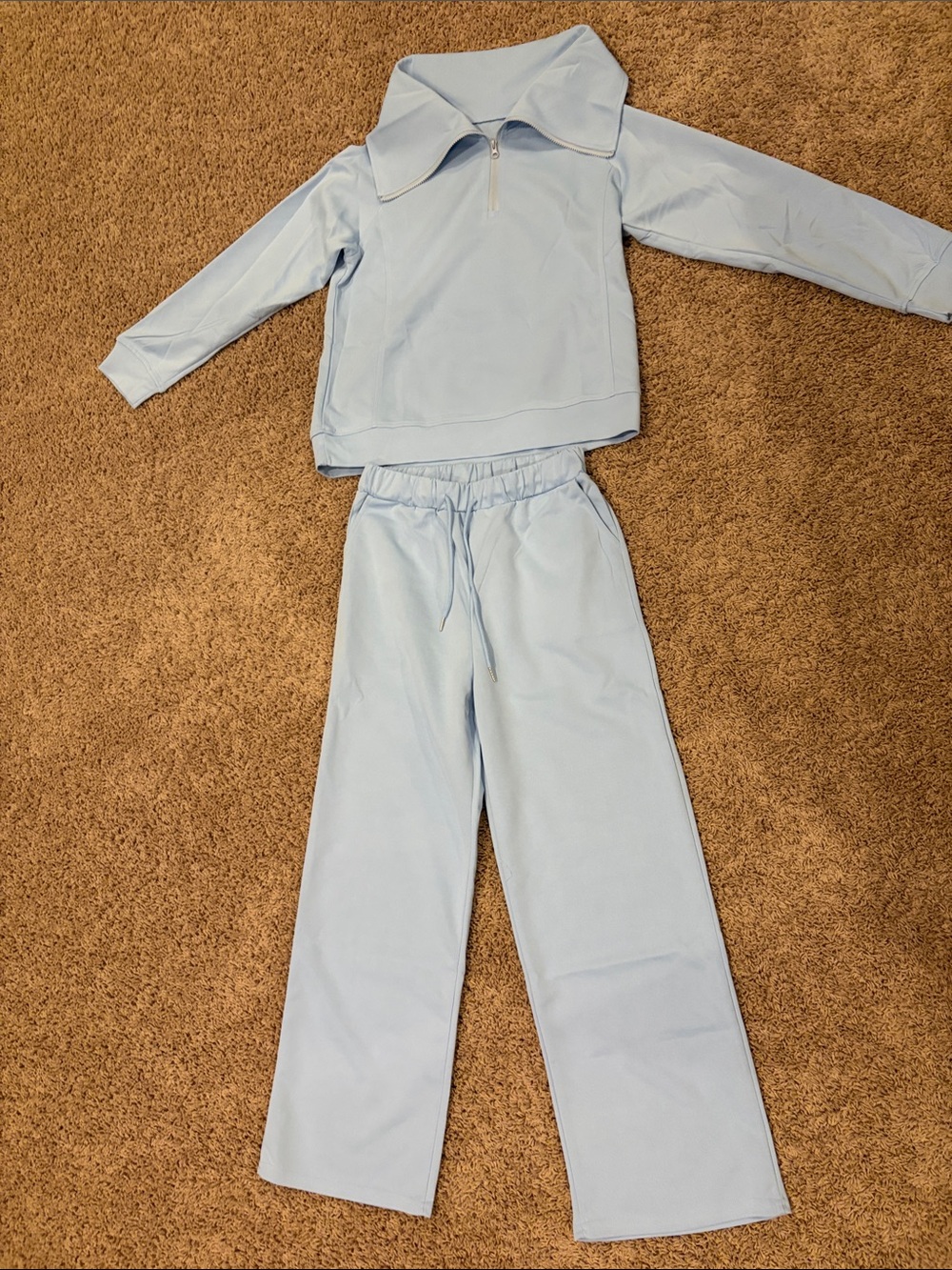 Women's Light Blue Pull-On Wide-Leg Jogger Pantsuit